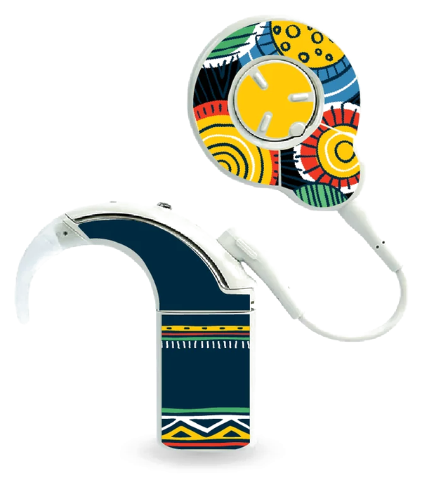 Hansie en Grietjie AfriVibe cochlear implant skin, African print