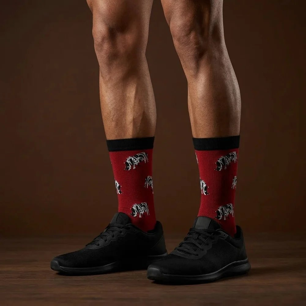 Hansie en Grietjie Black Rhino socks, red, critically endangered