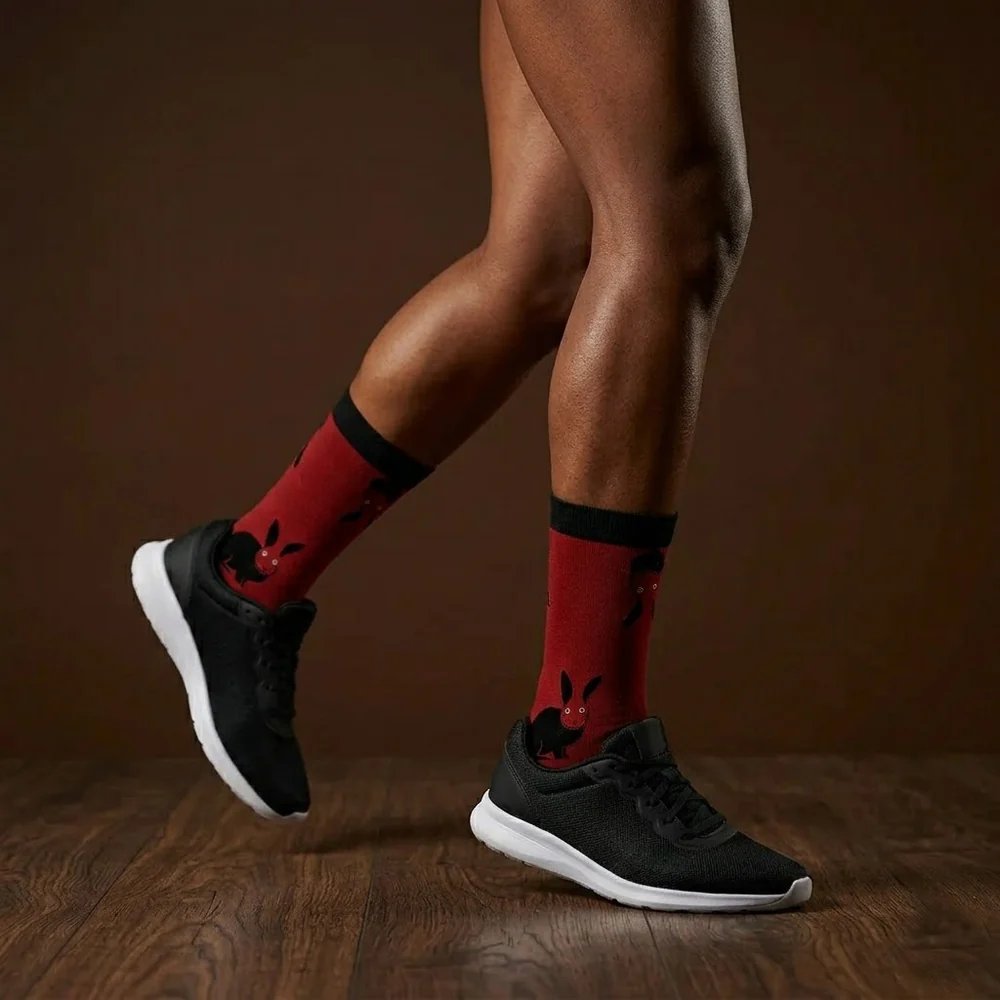 Hansie en Grietjie Riverine Rabbit socks, red, critically endangered